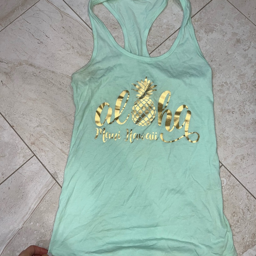 Mint Green Tank Top with Gold Print